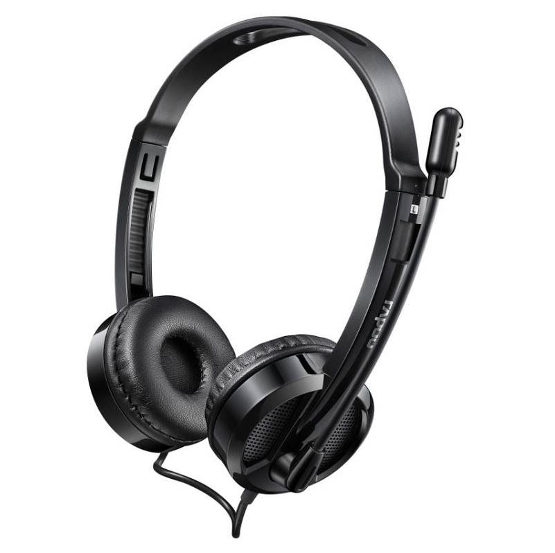 RAPOO H100 Wired Stereo Headsets - HD Voice Rotary Microphone Volume Adjustment 3.5mm Headphones with Audio split adapter cable.