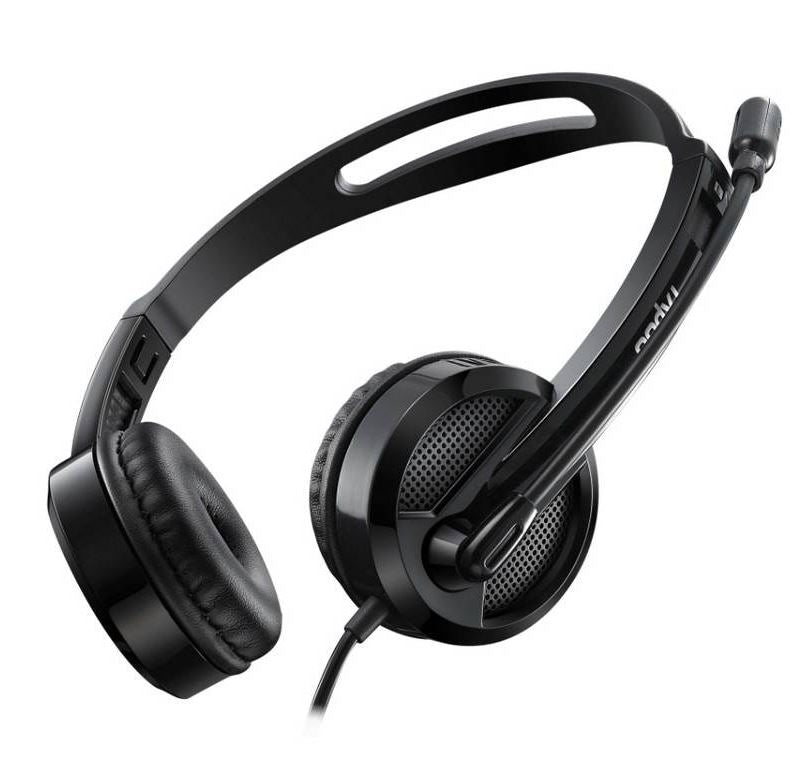 RAPOO H100 Wired Stereo Headsets - HD Voice Rotary Microphone Volume Adjustment 3.5mm Headphones with Audio split adapter cable.
